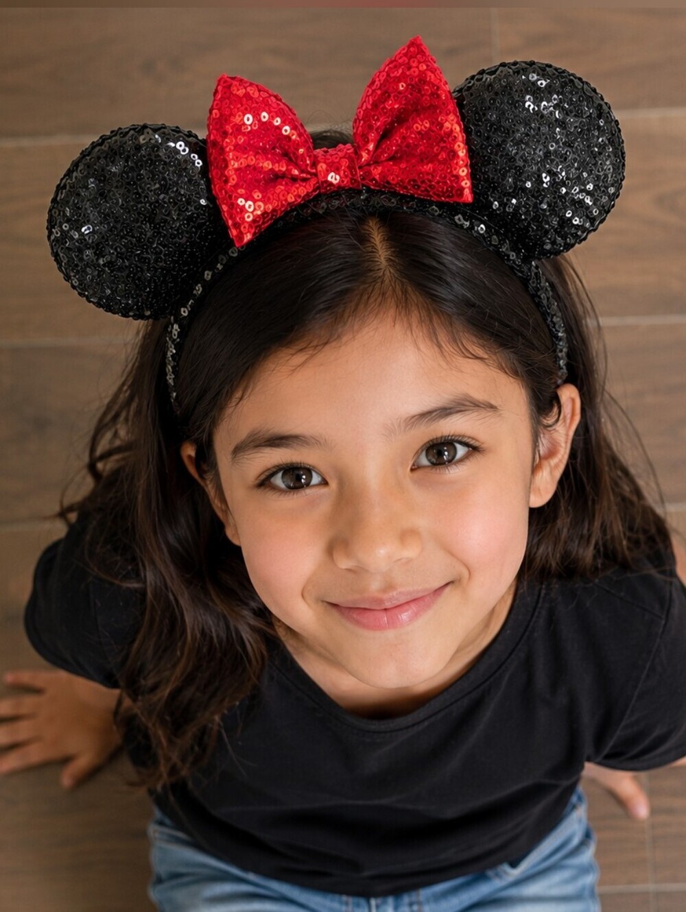 Disney Parks Minnie Mouse Sequin Ears Headband Set of 2 Red Bow Black Sparkle